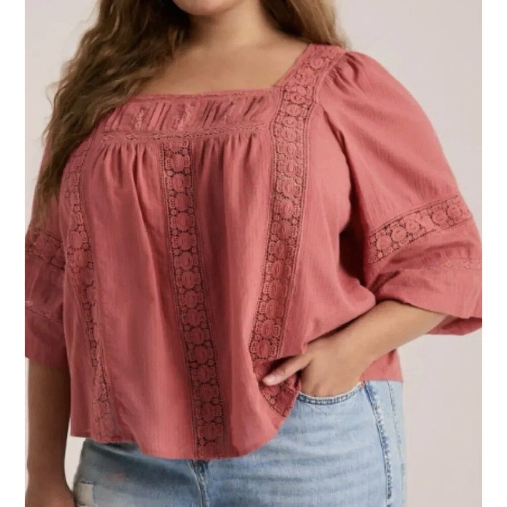 Torrid Festi Tie-Back Boho Top Dusty Cedar Pink Size‎ 3X Festival Hippie Crochet